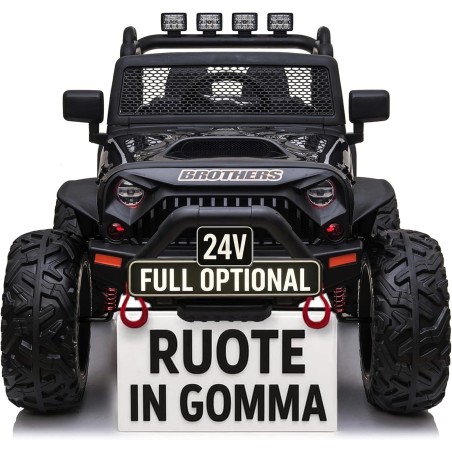 Auto Macchina Elettrica Fuoristrada Big Adventure 24V Nera per Bambini 2 Posti RUOTE IN GOMMA Full Optional sedile in pelle tele|Toys Car