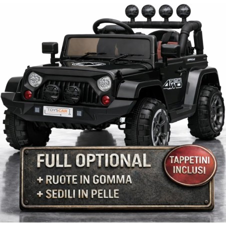 Auto Elettrica Jeep Adventure 12V - Ruote in Gomma e Sedili in Pelle Telecomando Mp3 Nera|Toys Car