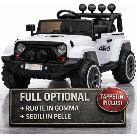 Auto Elettrica Jeep Adventure 12V - Ruote in Gomma e Sedili in Pelle Telecomando Mp3 Bianca|Toys Car