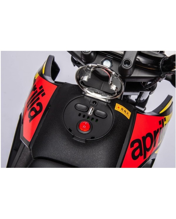 Moto Elettrica Bambini Aprilia RX 12V Cross SEDILI IN PELLE Luci Led BLUETOOTH Sospensioni A Molla Rosso|Toys Car