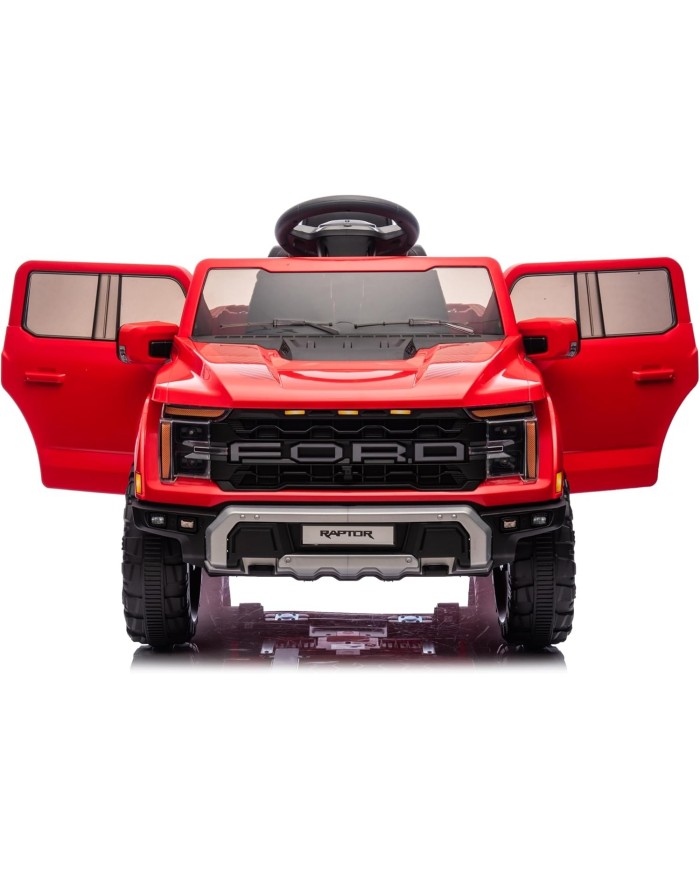 Auto Elettrica Bambini Ford Raptor 12V con Telecomando Porte Apribili, Bluetooth Luci LED e TAPPETINI Inclusi (Rossa)