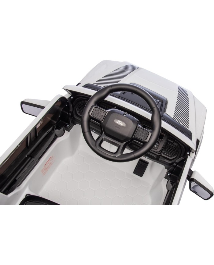 Auto Elettrica Bambini Ford Raptor 12V con Telecomando Porte Apribili, Bluetooth Luci LED e TAPPETINI Inclusi (Bianca)