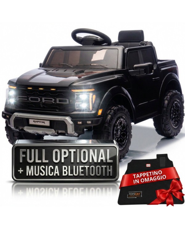 Auto Elettrica Bambini Ford Raptor 12V con Telecomando Porte Apribili, Bluetooth Luci LED e TAPPETINI Inclusi (Black)|Toys Car