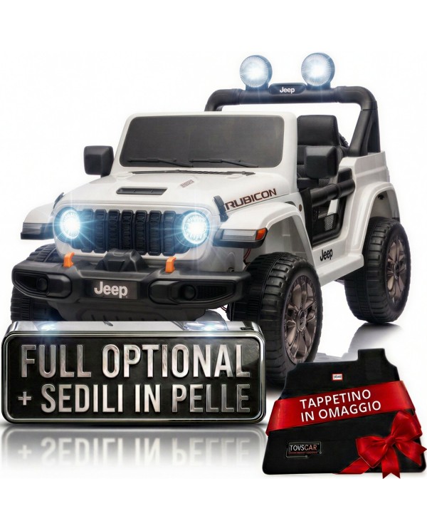 Auto Macchina Elettrica NEW Jeep Wrangler Rubicon 12V per Bambini porte apribili Con telecomando Full accessori Tappetini Bianca|Toys Car