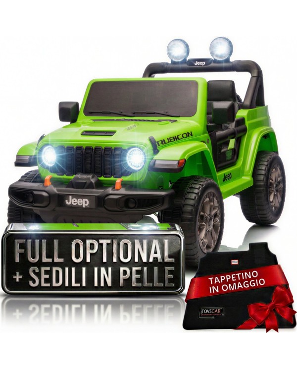 Auto Macchina Elettrica NEW Jeep Wrangler Rubicon 12V per Bambini porte apribili Con telecomando Full accessori Tappetini Verde|Toys Car