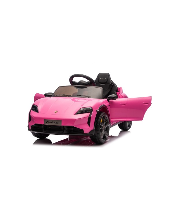 Auto Elettrica Bambini 12V Porsche Taycan Turbo S con Telecomando Porte Apribili, Bluetooth Luci LED e Tappetini Rosa|Toys Car