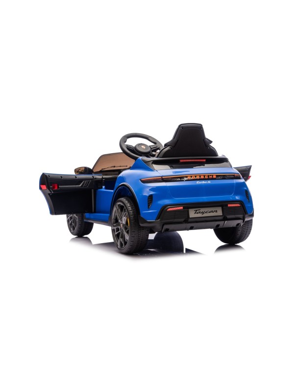 Auto Elettrica Bambini 12V Porsche Taycan Turbo S con Telecomando Porte Apribili, Bluetooth Luci LED e Tappetini Blu|Toys Car