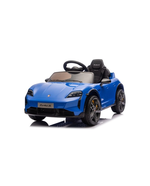 Auto Elettrica Bambini 12V Porsche Taycan Turbo S con Telecomando Porte Apribili, Bluetooth Luci LED e Tappetini Blu|Toys Car