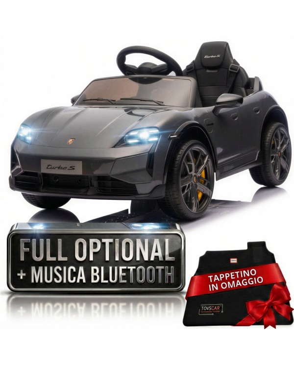 Auto Elettrica Bambini 12V Porsche Taycan Turbo S con Telecomando Porte Apribili, Bluetooth Luci LED e Tappetini Nera|Toys Car