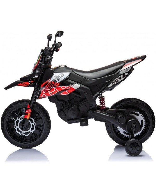 Moto Elettrica Bambini Aprilia RX 12V Cross SEDILI IN PELLE Luci Led BLUETOOTH Sospensioni A Molla Rosso|Toys Car